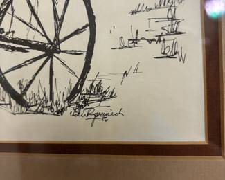 Framed & Matted Farm Scene Ink Drawing by Vicki Ryanich