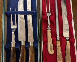 Peeredge Finest Sheffield Stainless Carving Set with Brown Bakelite Handles, Craftsman Stainless Steel Carving Set with Bakelite Tan Handles