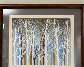 Framed & Matted Minimalist Forest Landscape Lithography by P. Fields