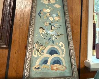 Framed Japanese Emperor Embroidered Robe Panel