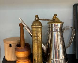 Brass Pepper Mill, Steel Oil Cruet