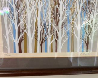 Framed & Matted Minimalist Forest Landscape Lithography by P. Fields