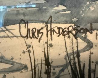 1977 Framed & Matted Snowy Barn Landscape Watercolor Painting by Chris Anderson