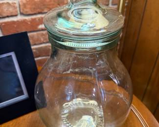 Clear Green Glass Lidded Jar