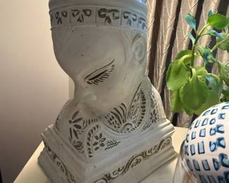  Chalkware Asian Man Bust Sculpture 