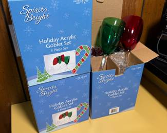 3 Boxes - Spirits Bright Holiday Acrylic 4 Piece Goblet Set