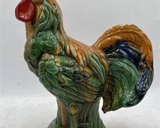 Multicolored Glazed Ceramic Rooster Figurine