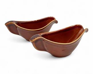 Brown Glazed Ceramic Gravy Boats Set of 2