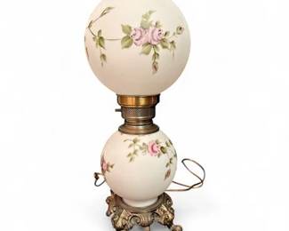 VTG Gone with the Wind Electrified Lamp Hand Painted Pink Roses