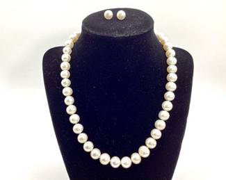 Sterling Silver Cultured Pearl Necklace and Honora Earrings