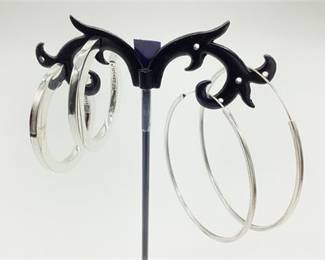 Two Pairs Sterling Silver Hoop Earrings