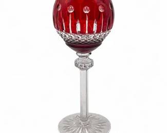 Ruby Red Cut to Clear Crystal Wine Goblet Hock Glass