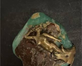 Art Nouveau-Style Sculpture Of Mermaid In Raw Gemstone Signed "Fontaine"