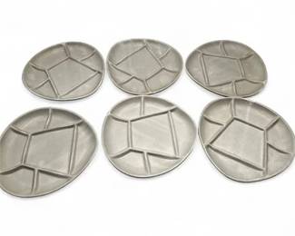 Set of 6 Vintage USA Marked Ceramic DividedFondue Plates