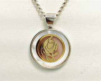 Sterling Silver Hand-Cut Rose Medallion Pendant with Rolo Chain