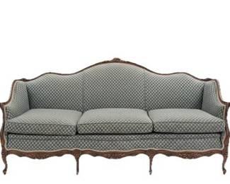 Louis XV/XVI Style Walnut & Upholstered Settee Couch