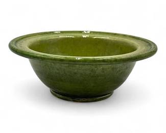 Green Glazed Ceramic Bowl with Molded Rim