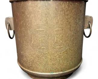 Vintage Hong Kong Brass Ice Bucket with Embossed Medallion