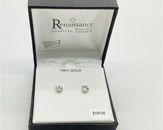 10K Yellow Gold Renaissance Swarovski Zirconia Stud Earrings