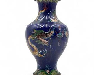 Chinese Cloisonné Dragon Vase Blue Yellow Green Enamel