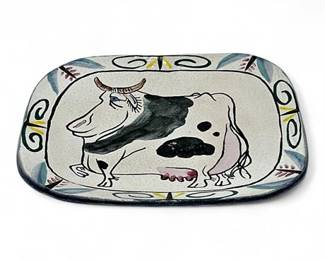 Suki Diamond Studio Majolica Plate Featuring Cow Design.