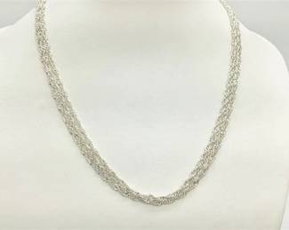 Sterling Silver Technibond Triple Strand Waterfall Twisted Rope Chain Necklace