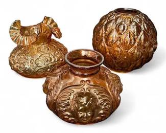 Imperial Glass La Bella Rose Amber Carnival Glass Vases Set of 3