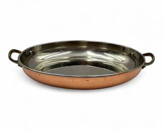 Vintage Copper Oval Gratin Pan with Brass Handles
