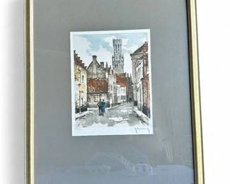 Signed Roger Hebbelinck Bruges Street Scene Lithograph