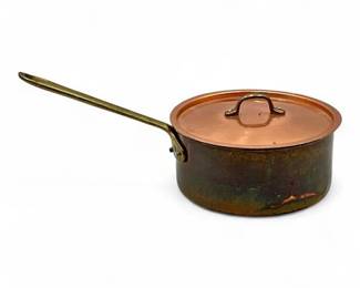 VTG Copper Saucepan with Lid Brass Handle Tinned Interior
