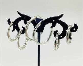 Three Pairs of Sterling Silver Hoop Earrings