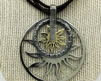 14K Yellow Gold & Sterling Silver Prodesso Double Sun Pendant Necklace