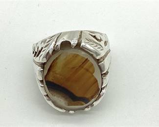 Men's Sterling Silver Ring with Large Oval Center Stone