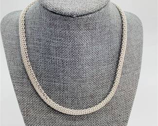 Sterling Silver Woven Mesh Adjustable Necklace