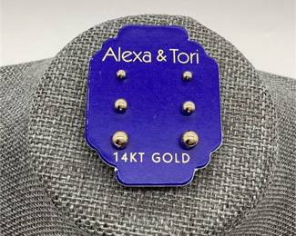 14KT Yellow Gold Alexa & Tori Ball Stud Earrings - Three pairs
