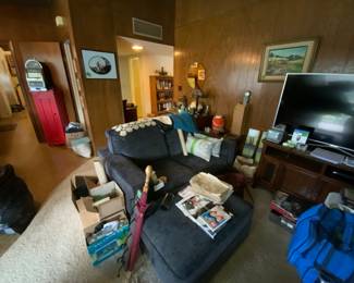 Blue loveseat and footrest