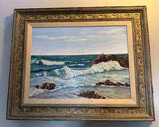 1967 Framed Seashore Oil Painting by Jokin G. Schneberger