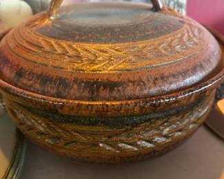 Brown Stoneware Lidded Casserole - Signed Kanatz