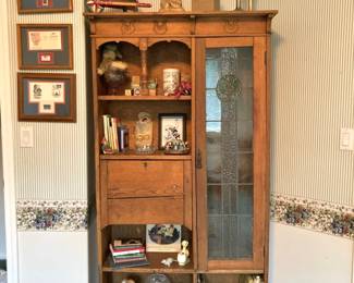 Victorian Side by Side Secretary Desk with Leaded Glass Door