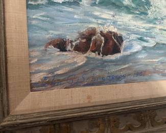 1967 Framed Seashore Oil Painting by John G. Schneberger