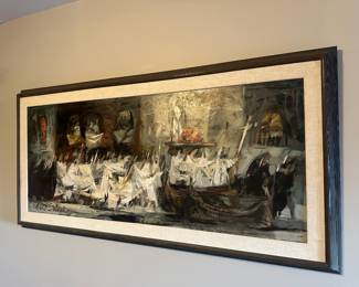 1960 Framed Ceremonial Procession Oil Painting by Robert E. Wood
