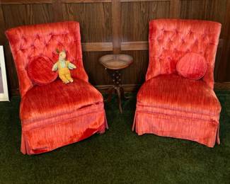 Pair of 1970s Red Velvet Slipper Chairs