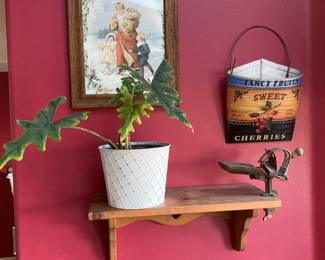 Potted Alocasia Jacklyn Plant, 1800s Cast Iron Double Cherry Pitter
