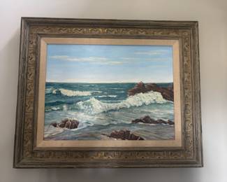 1967 Framed Seashore Oil Painting by John G. Schneberger