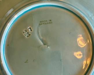 West Germany Majolica Blue Dinner Plate and Bread & Butter Plate with Birds and Grape Leaf Design