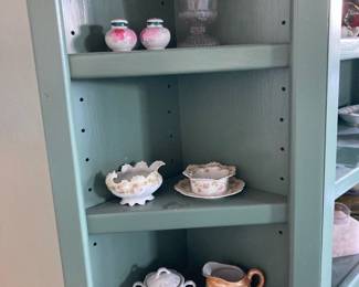 Pair of Pink Floral Hand Painted Salt & Pepper Shakers, Pink & White Hand Blown Ornament, Moritz Zdekauer Austria Ramekin with Saucer, Gravy Boat, Orange & White Floral Lusterware Creamer Pitcher