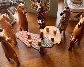 Hand-Carved Mahogany "Safari Party Animals" Set – Made in Kenya