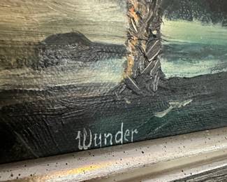 Framed Flowing River Landscape Oil Painting - Signed Wunder