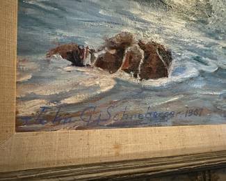 1967 Framed Seashore Oil Painting by Jokin G. Schneberger