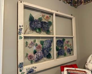 Antique Hydrangea Hand Painted Window